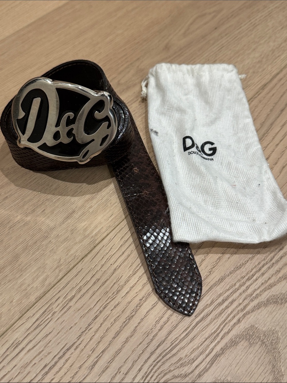 Vintage D&G Brown Textured Leather Belt with Silver D&G Logo Buckle